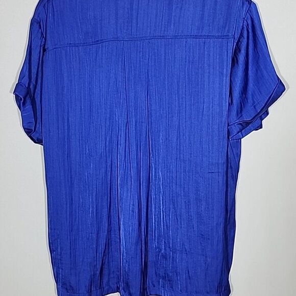 Y2K Anthropologie Porridge Shiny Women's SzS Button Front Shirt Bright Blue Soft - Picture 3 of 8